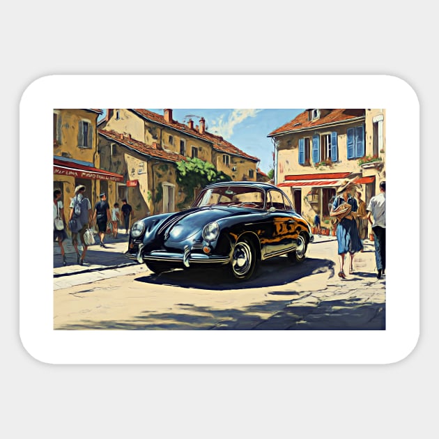 Porsche 356 in a french village Sticker by DeVerviers